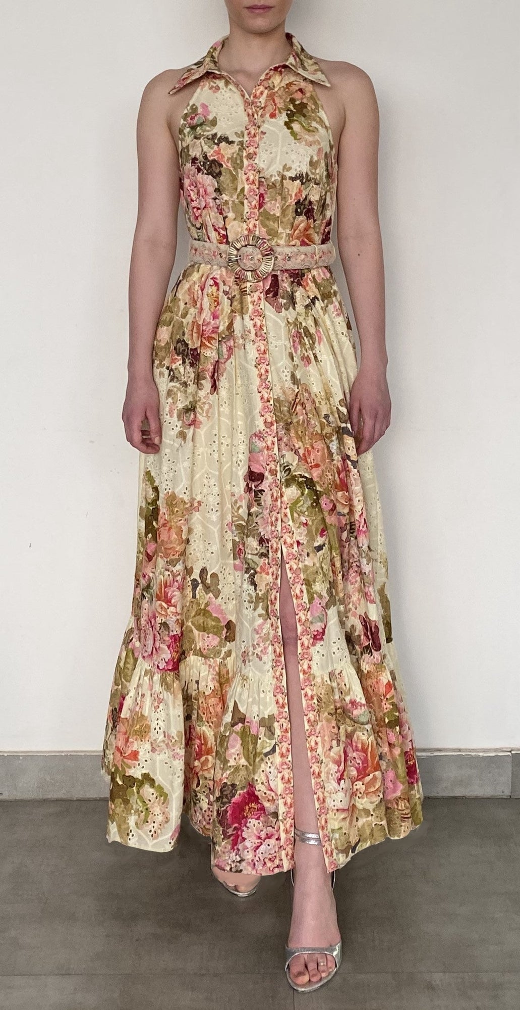 Long Shirt Dress With Buckle Belt | Ivory Mix