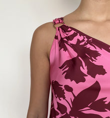 One Shoulder Short Dress | Black/Magenta