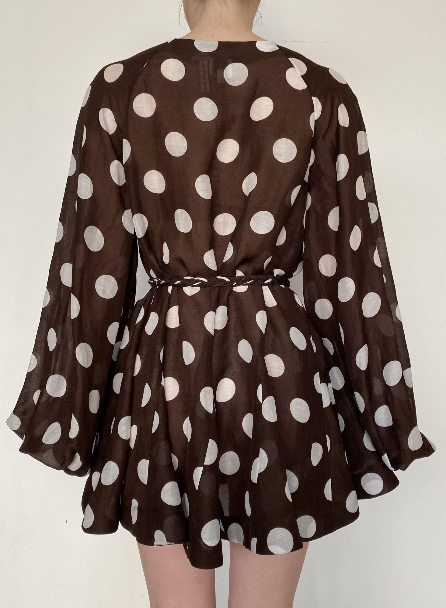 Short Dress With Braided Belt | Brown/White