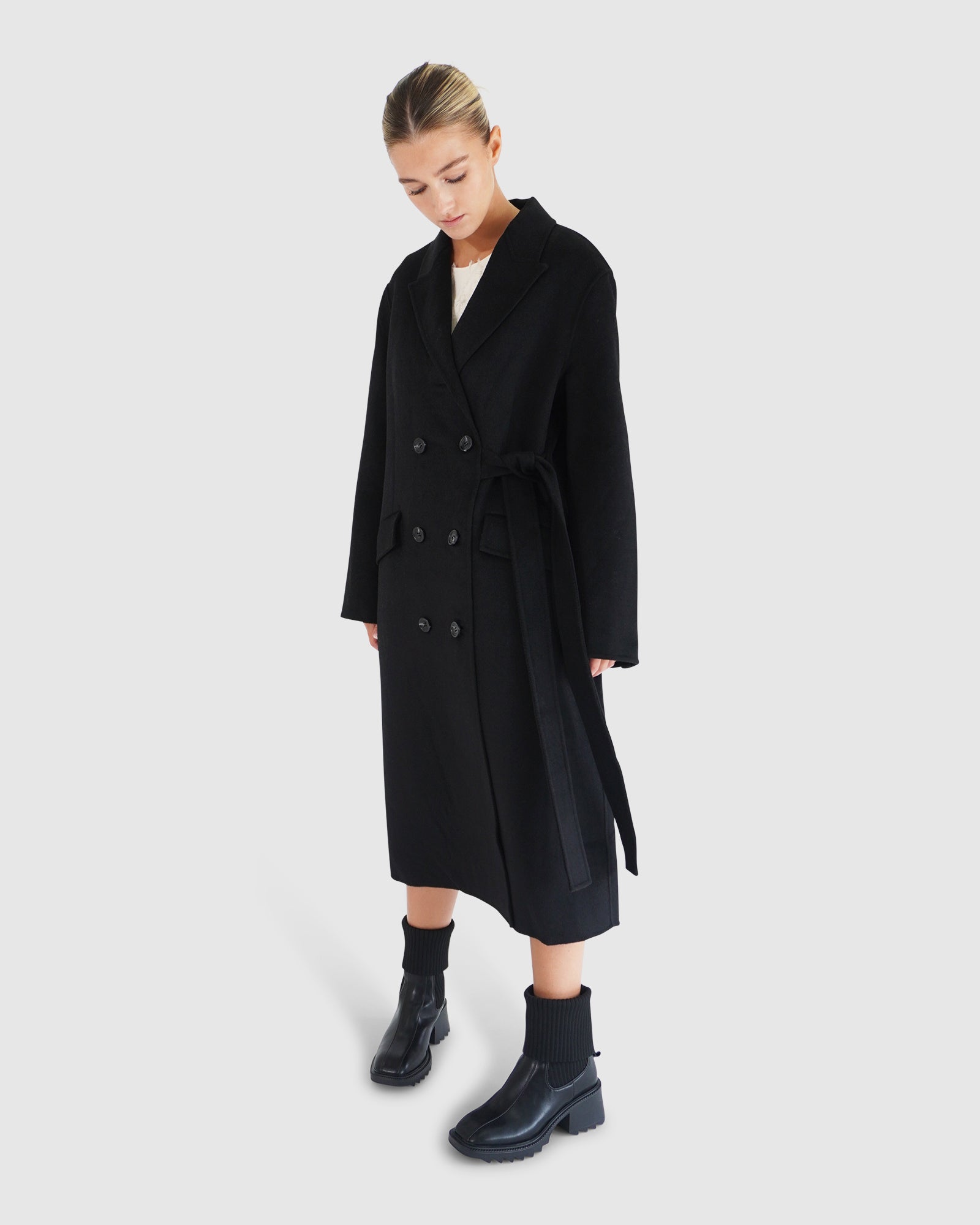 Right There Side Tie Coat | Women | Black