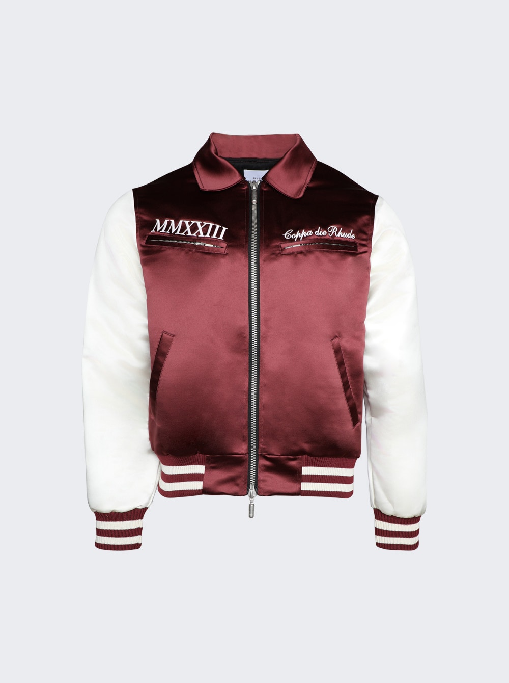 Men | Rhude | Satin Varsity Jacket | Maroon