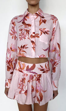 Rococo Sand | Cai Thin Linen Cotton Crop Shirt | Pink Brown