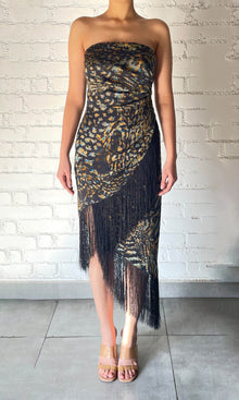 Rococo Sand | Capri Viscose Satin Midi Dress | Black Blue