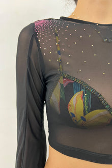 Chris Round Neck Mesh Top | Black