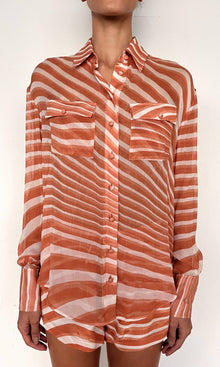 Rococo Sand | Czar Heavy Viscose Crinkle Chiffon Shirt | Off-White Brown