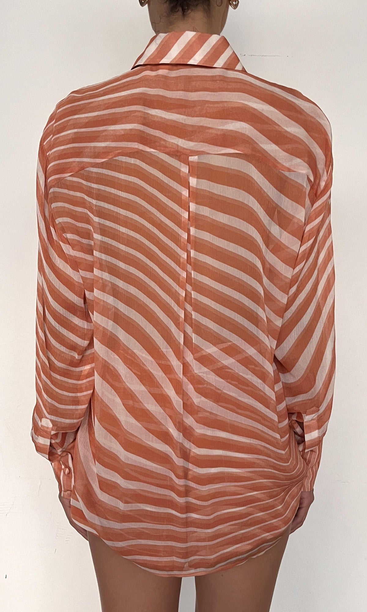 Rococo Sand | Czar Heavy Viscose Crinkle Chiffon Shirt | Off-White Brown
