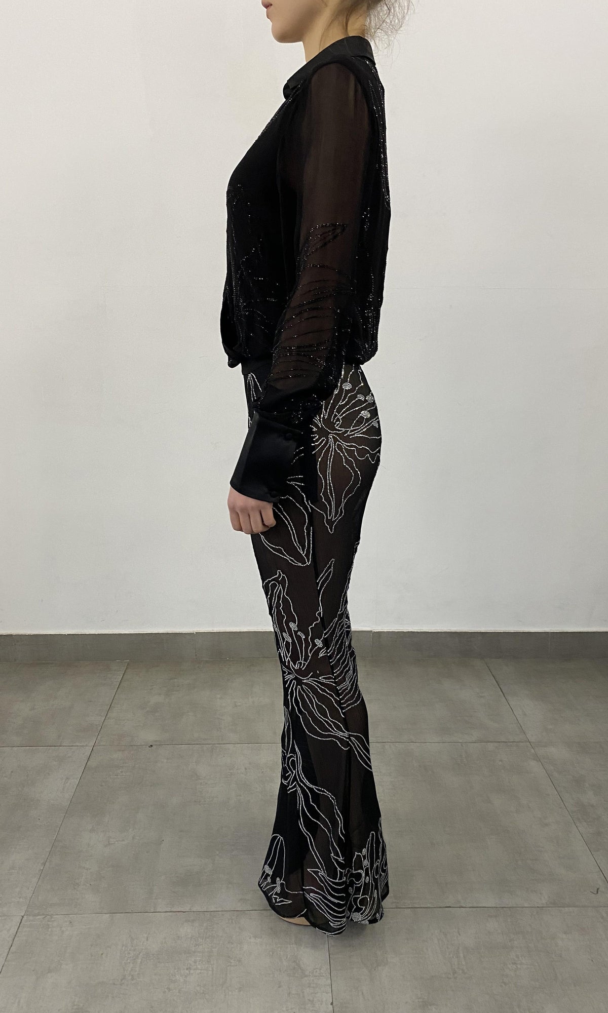 Rococo Sand | Dream Polyester Chiffon Body Suit | Black