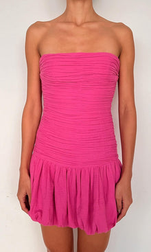 Rococo Sand | Eli Cotton Double Cloth Gauze Bubble Hem Mini Dress | Khaite Pink