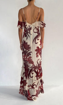 Rococo Sand | Eve Viscose Crinkle Chiffon High Low Maxi Dress | Pink Burgundy