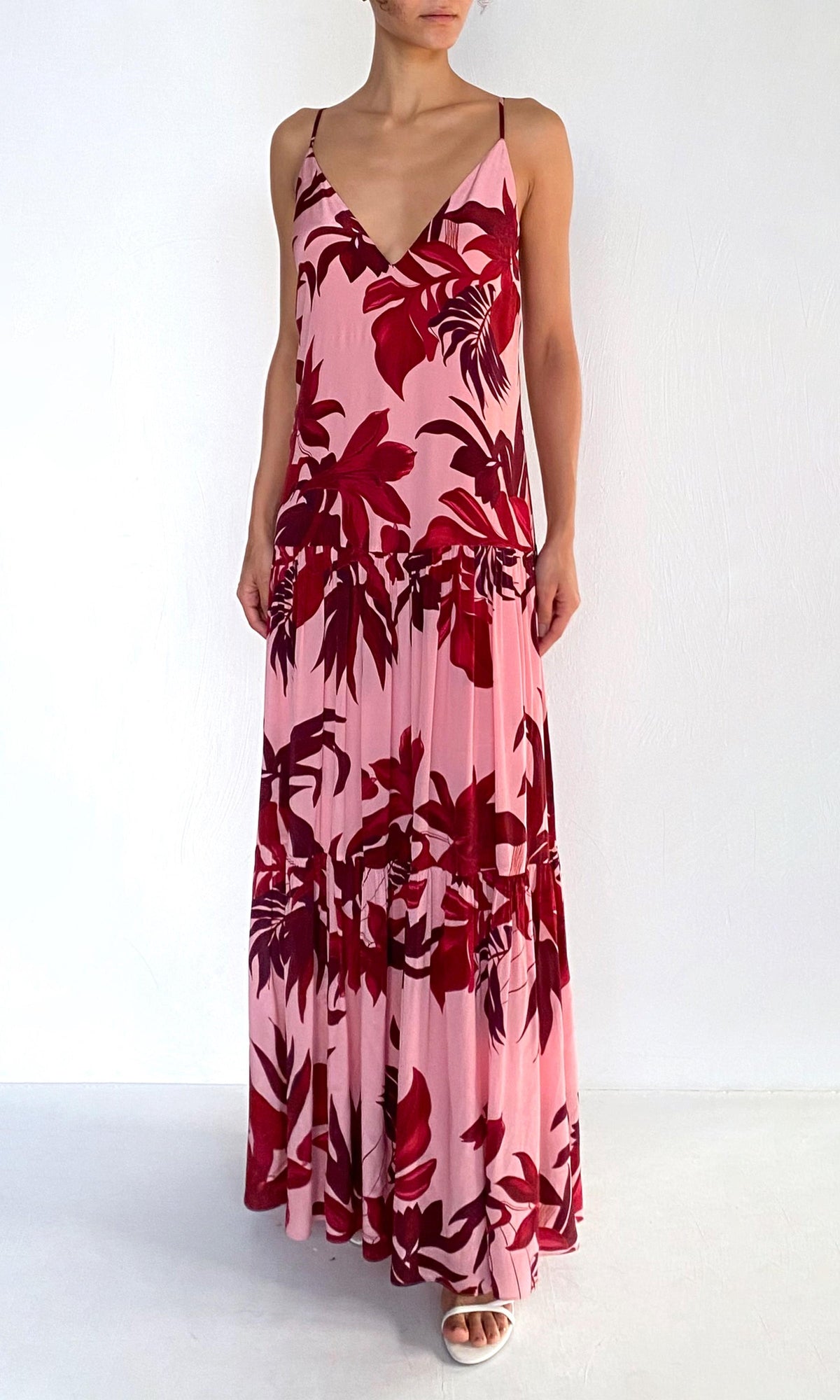 Rococo Sand | Eve Viscose Natural Crepe Maxi Dress | Pink Burgundy