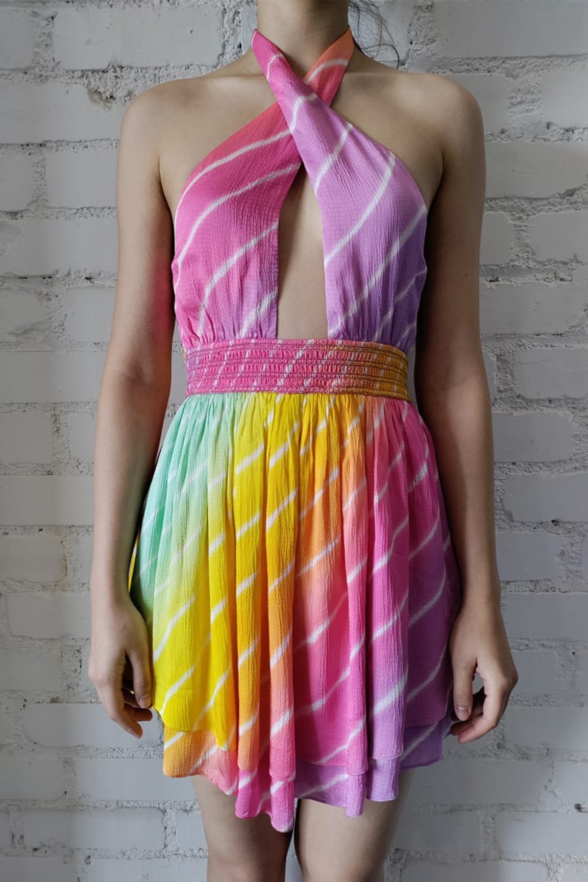 Evie Halterneck Short Dress | Rainbow