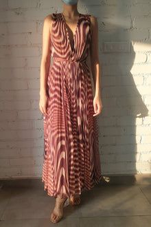 Fauve V-Neck Sleeveless Long Dress | Brown Zebra Print