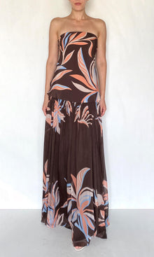 Rococo Sand | Fern Viscose Heavy Crepe Strapless Maxi Dress | Brown
