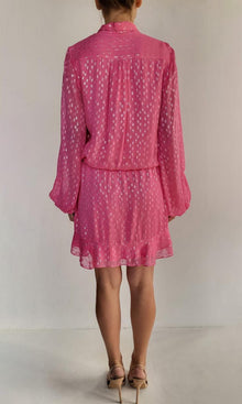 Rococo Sand | Fuchsia Viscose Georgtte Dobby Lurex Short Dress | Pink