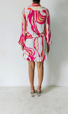 Rococo Sand | Inv Natural Crepe Full Sleeve Overlap Short Dress | Yellow
