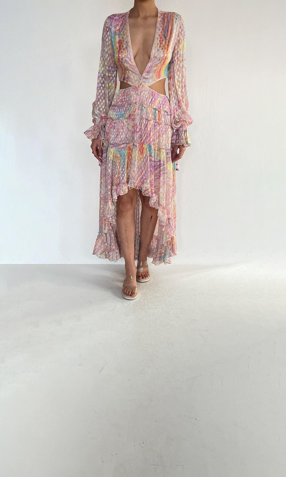 Rococo Sand | Inv Viscose Crepe Jacquard Long Dress | Multicolor