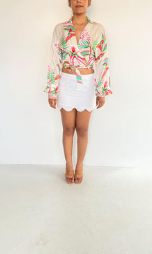Rococo Sand | Inv Polyester Satin Top | White Multi