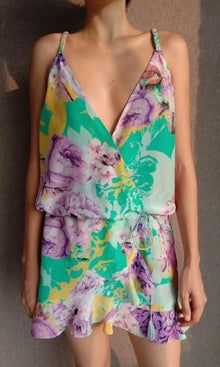 Rococo Sand | Ivy Tanish Crepe Short Dress | Butter Yellow/Lavender