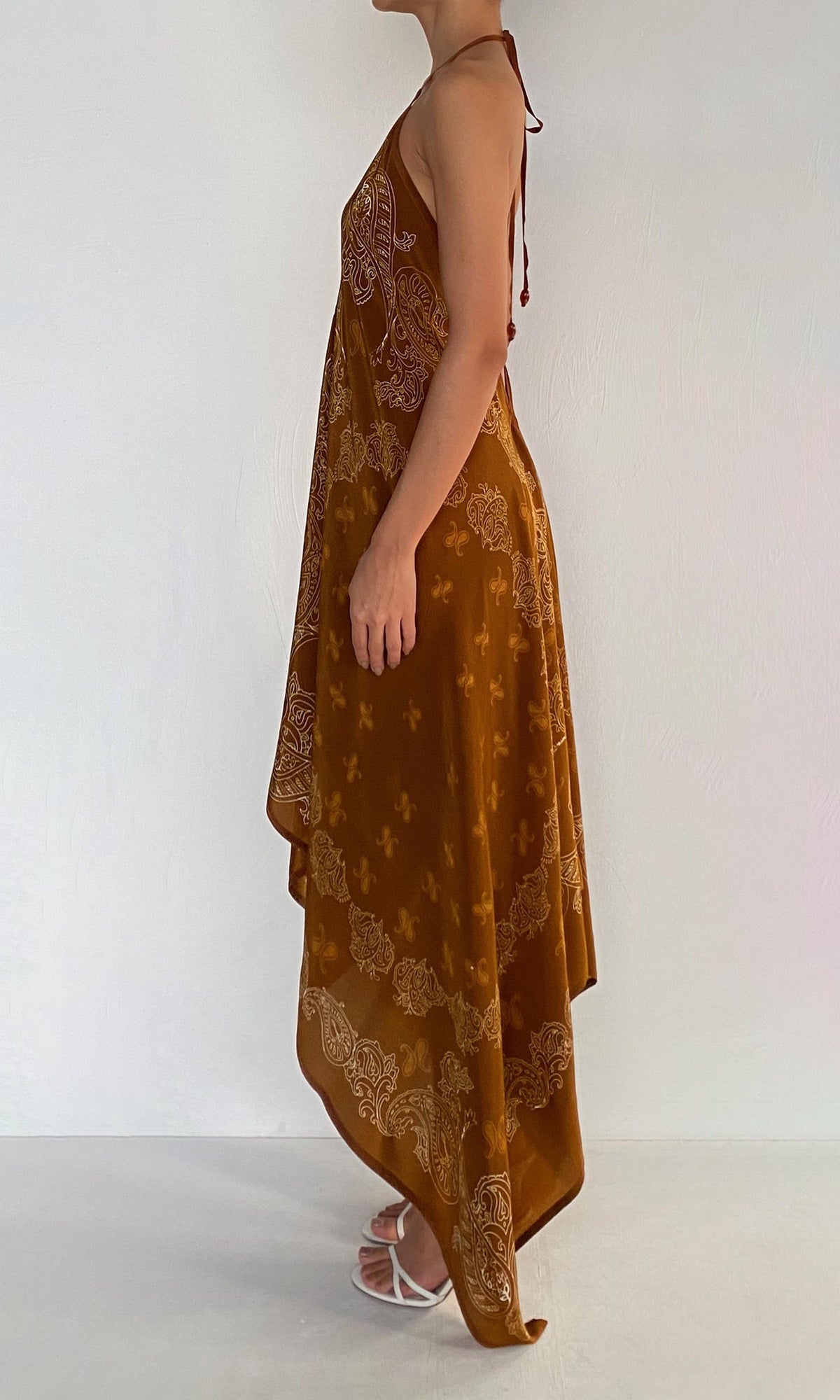 Rococo Sand | Kira Viscose Natural Crepe High-Low Handkerchief Dress | Brown