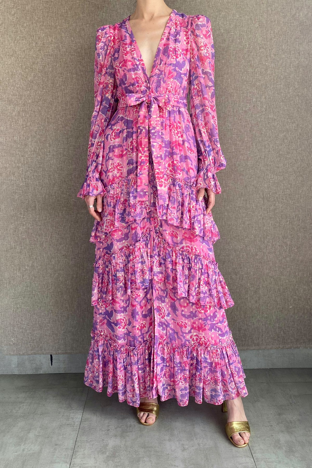 V-Neck Long Dress | Pink/Purple