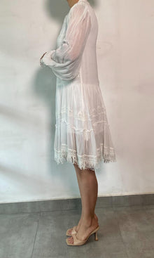 Rococo Sand | Mia Viscose Crinkle Chiffon Short Dress | White