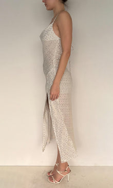 Rococo Sand | Noi Viscose Georgette Multicolor Lurex Long Dress | White