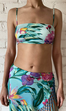Rococo Sand | Ocean Polyester Satin Lycra Bandeau | Blue Multi