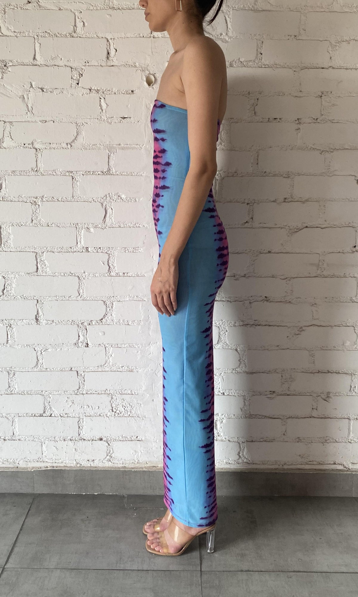 Rococo Sand | Opal Viscose Nylon Mesh Long Dress | Turqoise/Pink