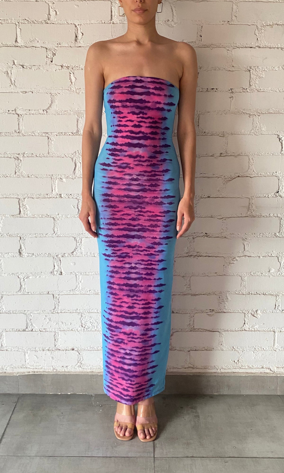 Rococo Sand | Opal Viscose Nylon Mesh Long Dress | Turqoise/Pink