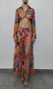 Rococo Sand | Plum Polyester Stripe Net Long Skirt | Multi