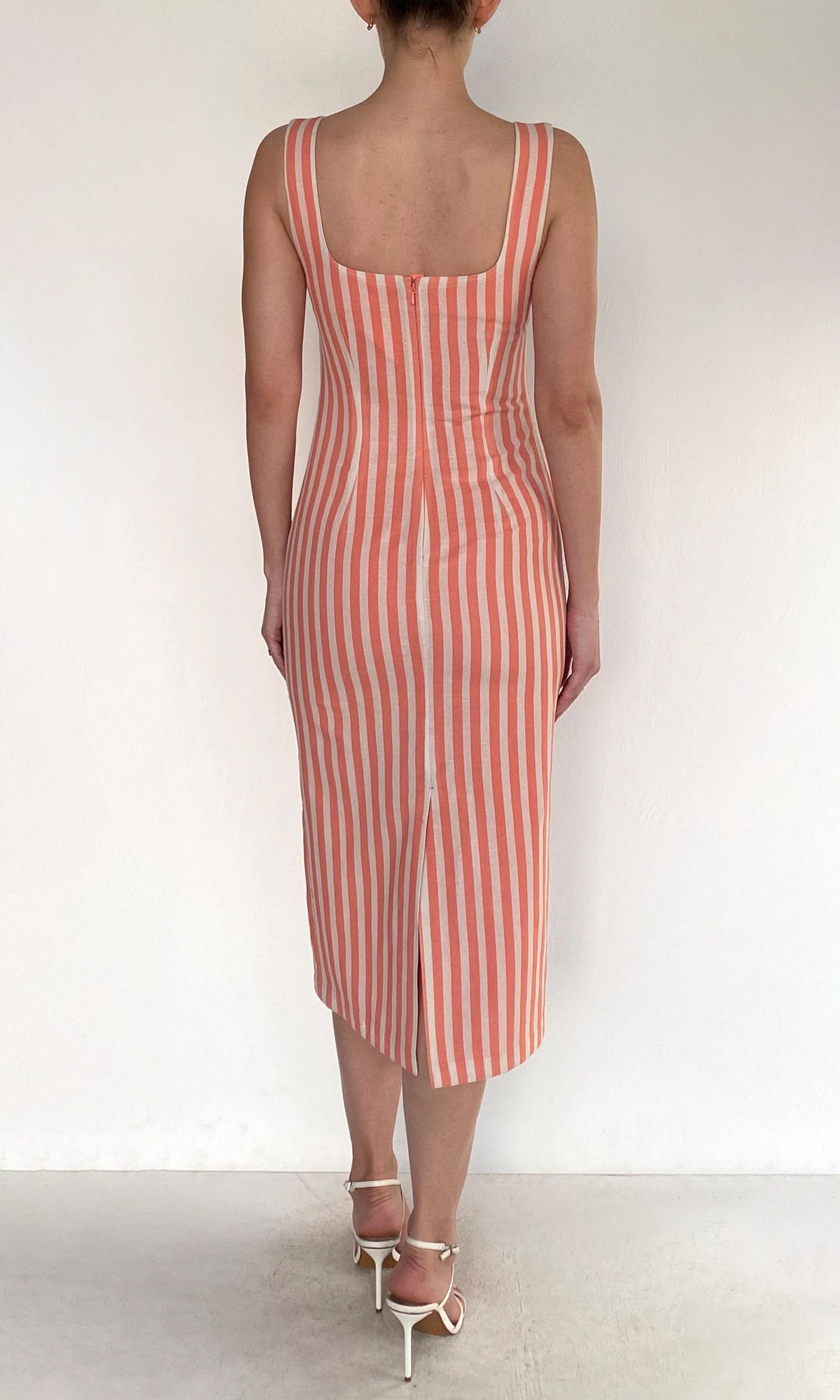 Rococo Sand | Riv Linen Cotton Square Neck Maxi Dress | Coral