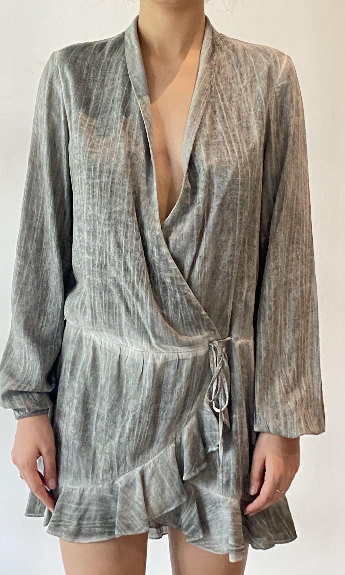 Rococo Sand | River Viscose Cotton Georgtte Short Dress | Grey