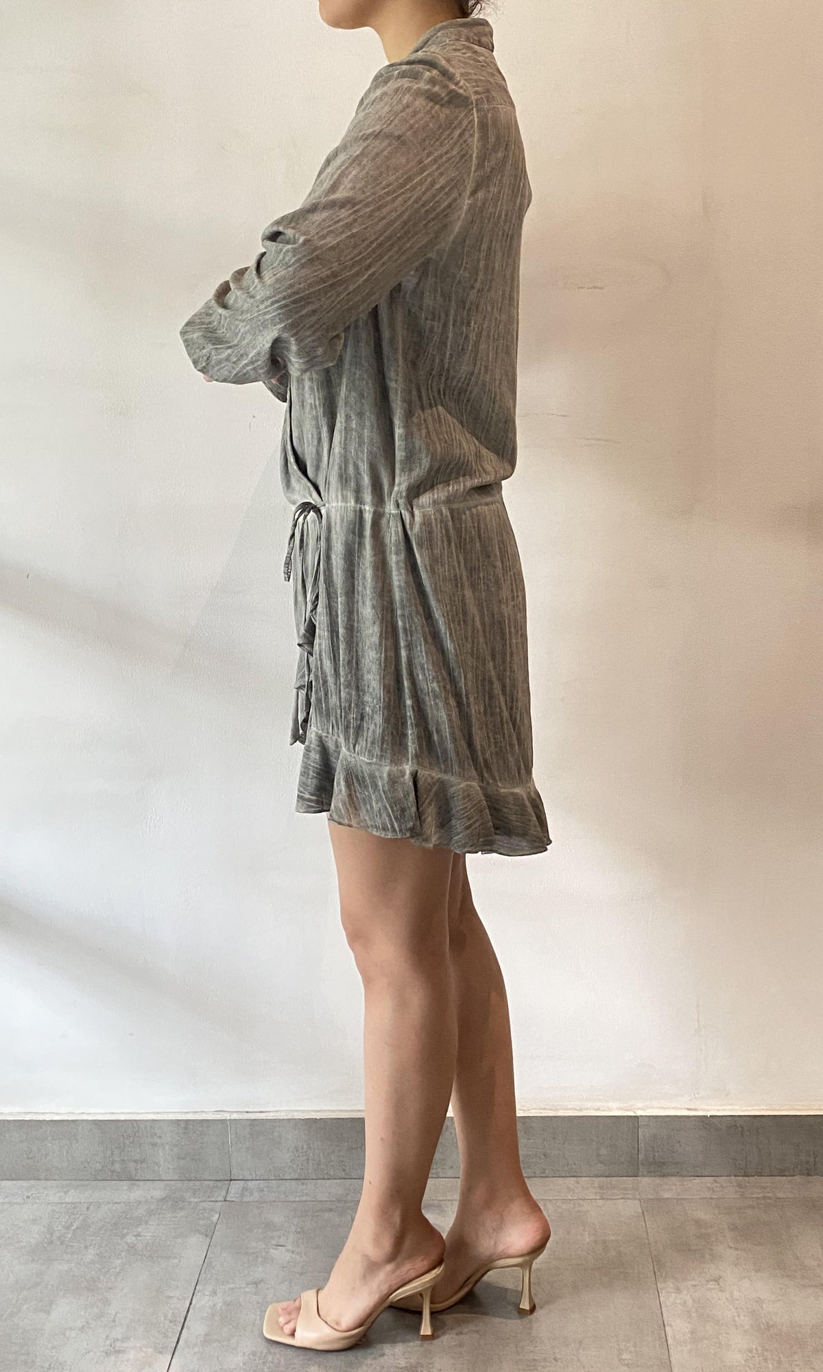Rococo Sand | River Viscose Cotton Georgtte Short Dress | Grey
