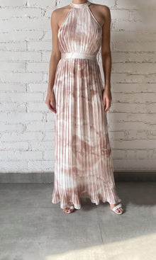 Rococo Sand | Ryan Polyester Chiffon Long Dress | Brown White