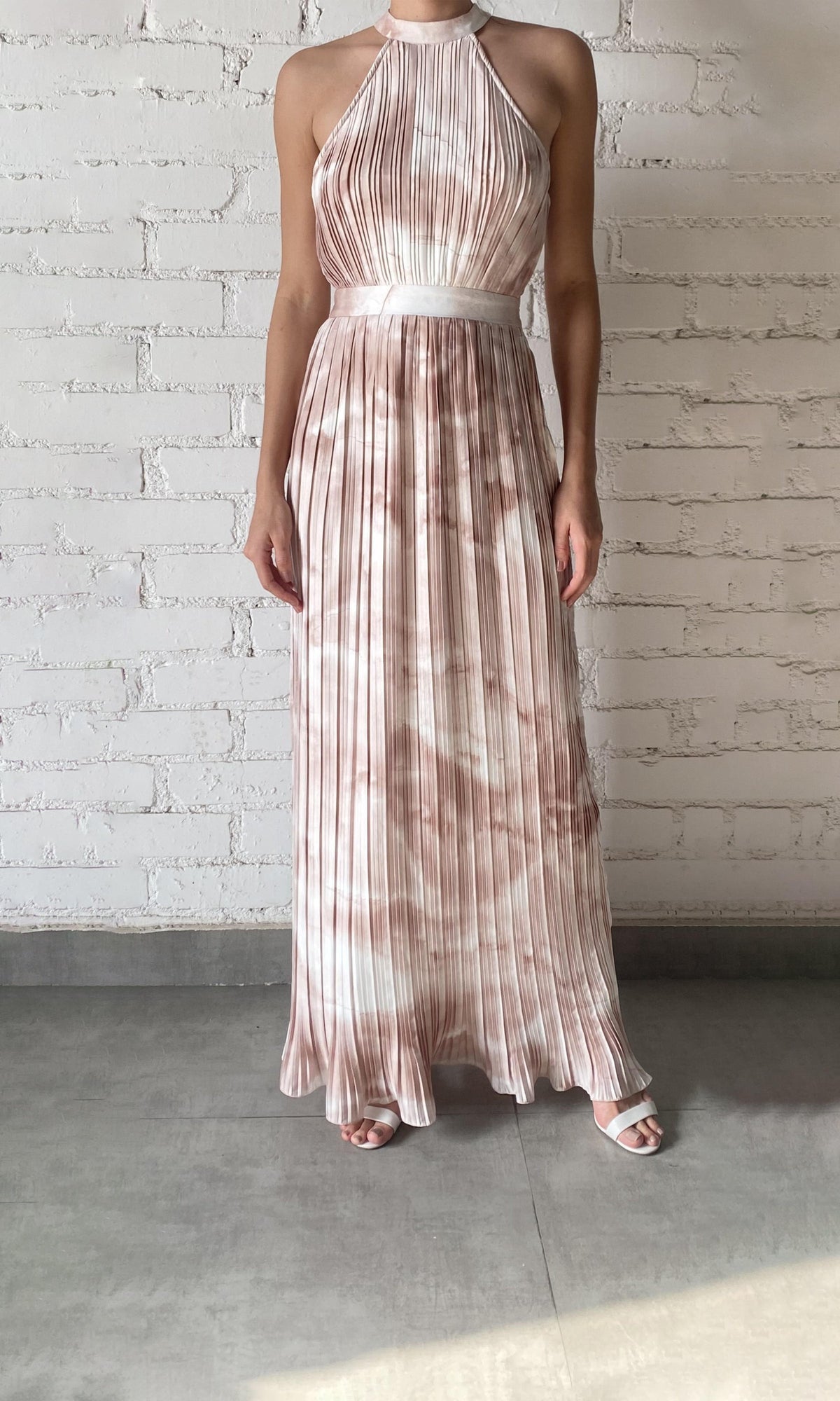 Rococo Sand | Ryan Polyester Chiffon Long Dress | Brown White