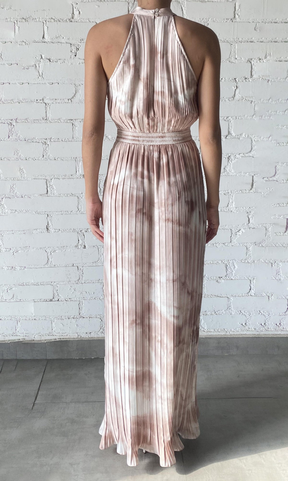 Rococo Sand | Ryan Polyester Chiffon Long Dress | Brown White