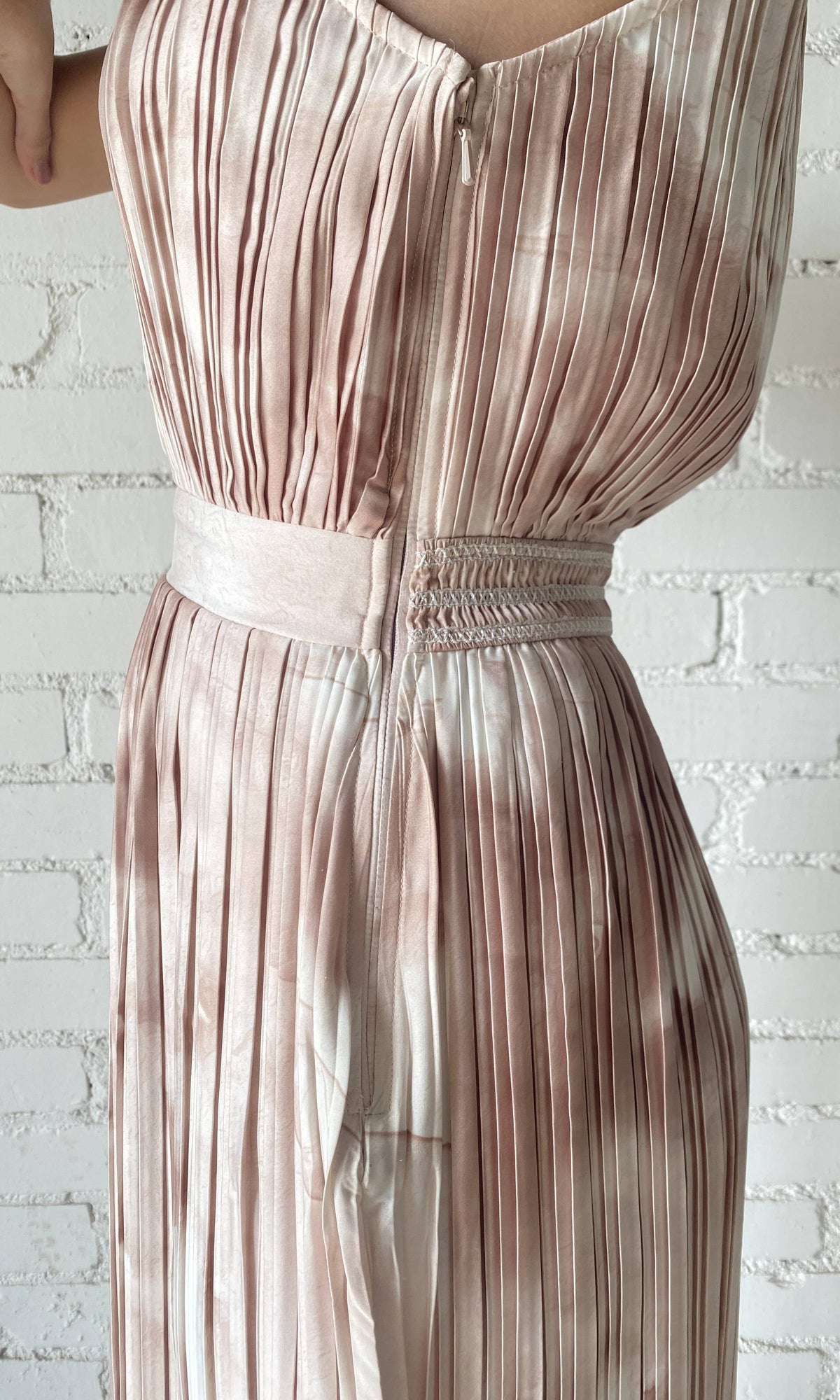 Rococo Sand | Ryan Polyester Chiffon Long Dress | Brown White