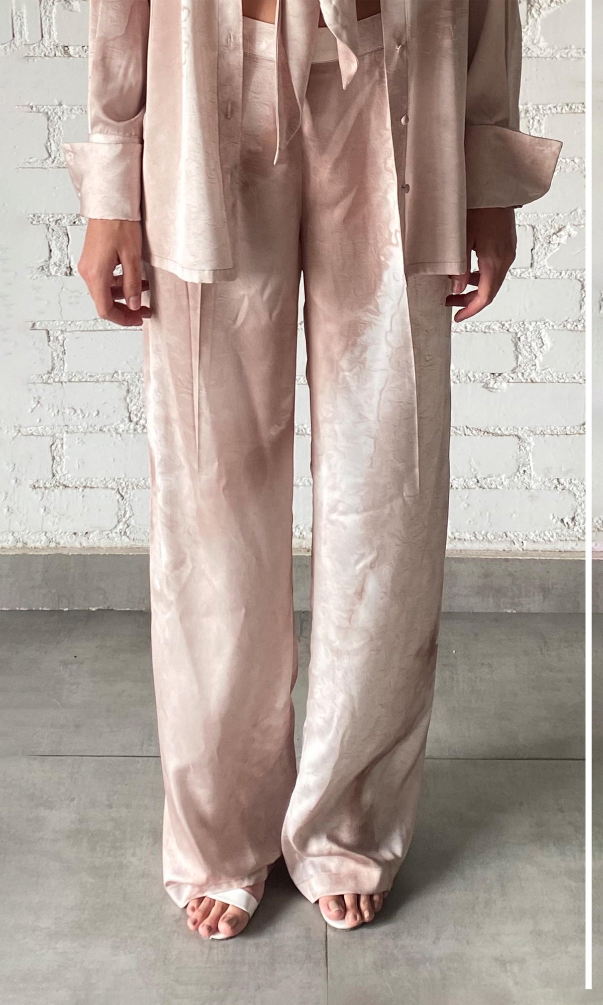Rococo Sand | Ryan Polyester Satin Lycra Tie-Dye Pant | Light Brown