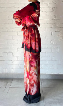 Rococo Sand | Shia Polyester Satin Pants | Mehroon