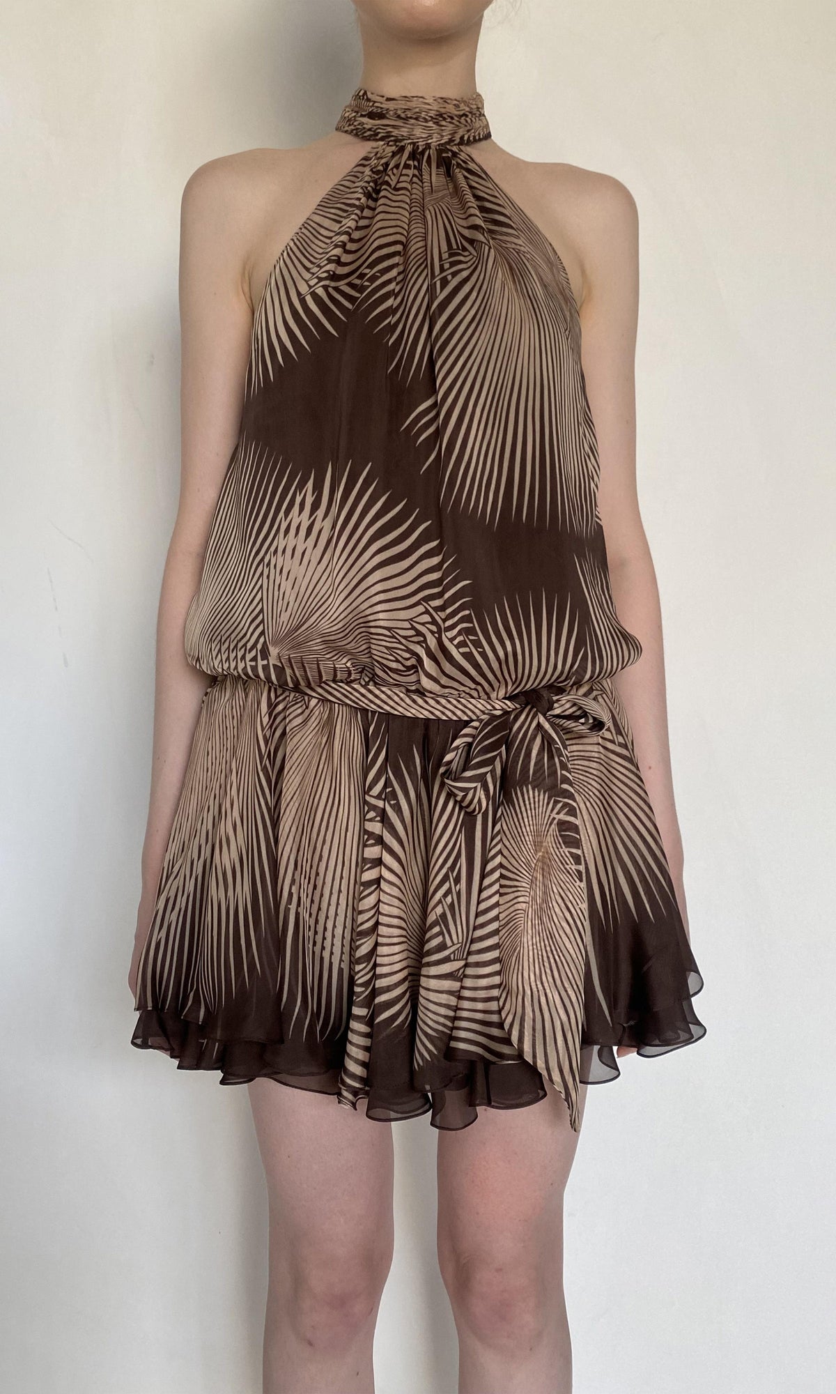 Rococo Sand | Taro Viscose Flat Chiffon Mini Dress | Brown