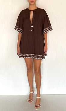Rococo Sand | Taz Double Gauze Pintuck Detail Mini Dress | Brown