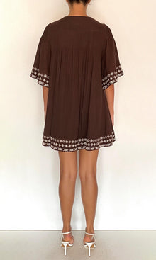 Rococo Sand | Taz Double Gauze Pintuck Detail Mini Dress | Brown