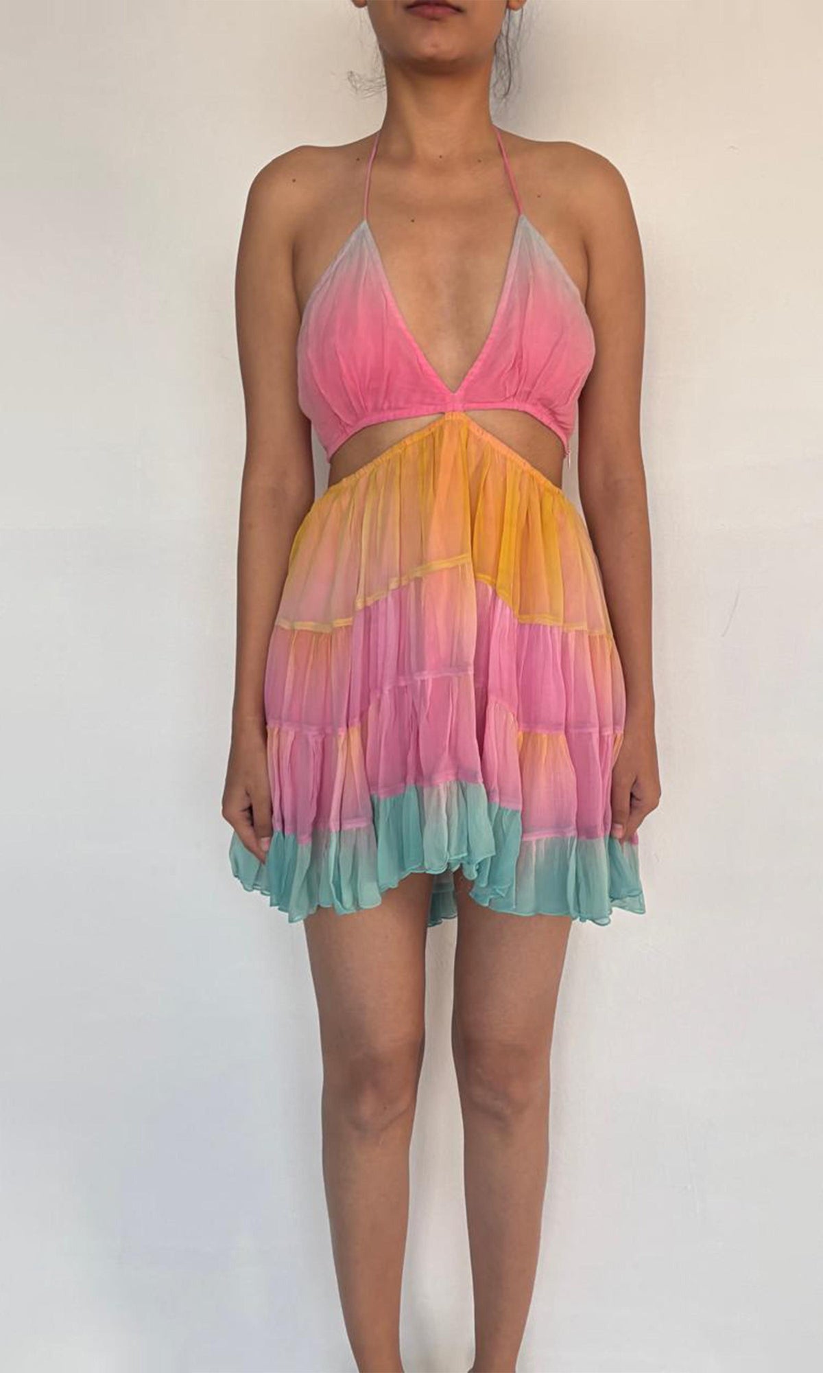 Rococo Sand | Zale Viscose Crinkle Chiffon Short Dress | Ombre