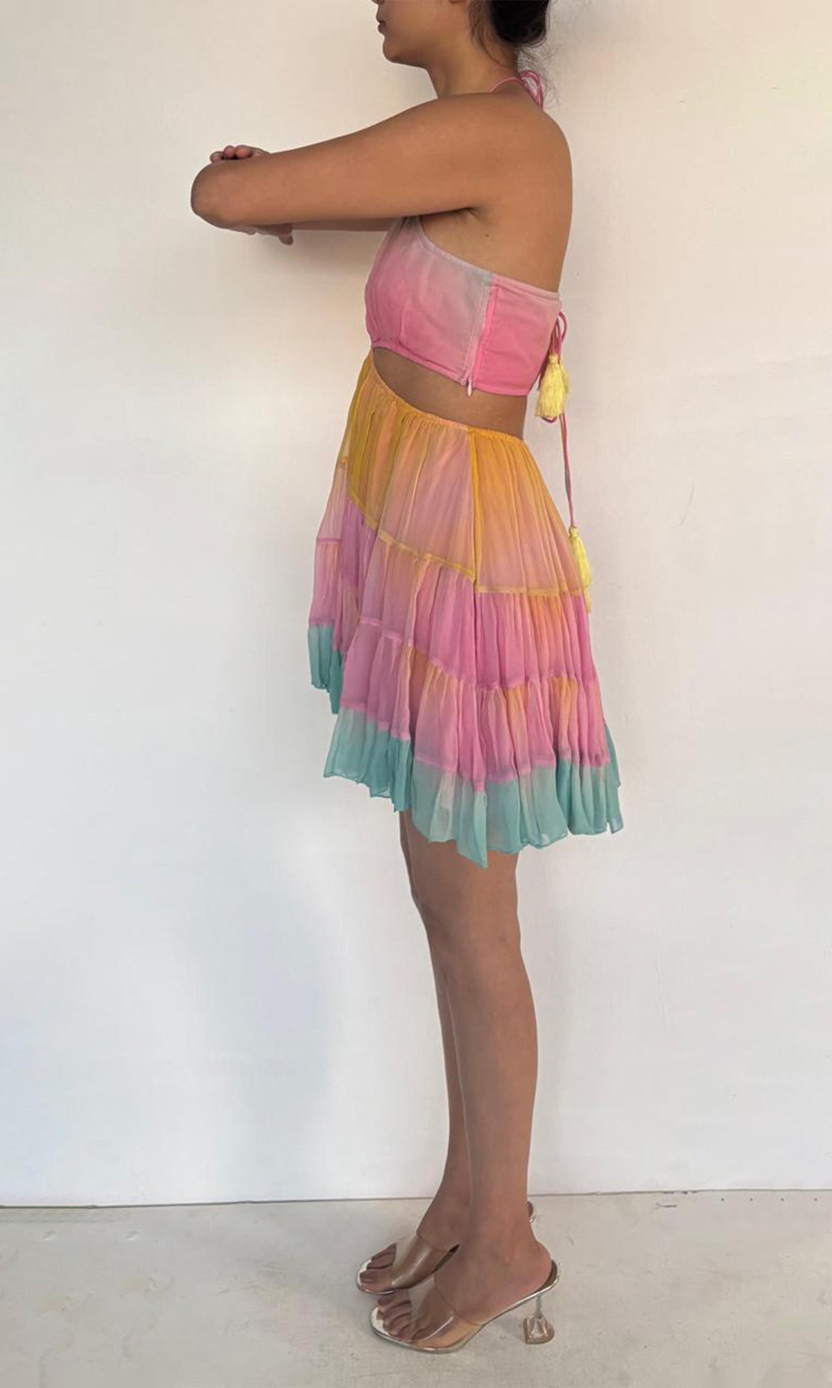 Rococo Sand | Zale Viscose Crinkle Chiffon Short Dress | Ombre
