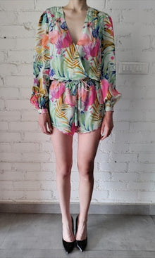 Rococo Sand | Zazu Polyester Crepe Bodysuit | Green Multi