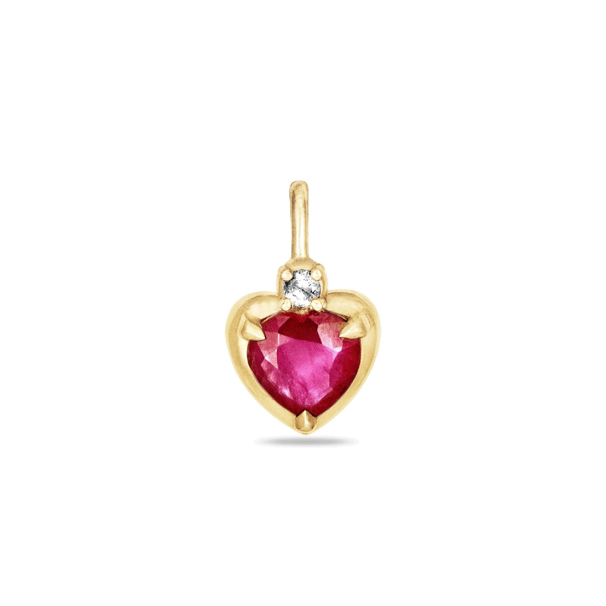 Ruby Diamond Heart Charm | 10K Yellow Gold