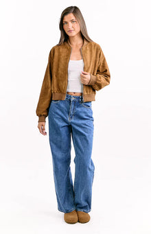 Rebecca Cuffed Suedette Bomber Jacket | Tan