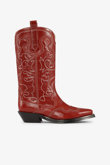 Red Mid Shaft Embroidered Western Boots | Barbados Cherry