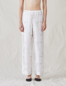Womens | The Silk Relaxed Pants with Painted Figures | Cream / Sepia