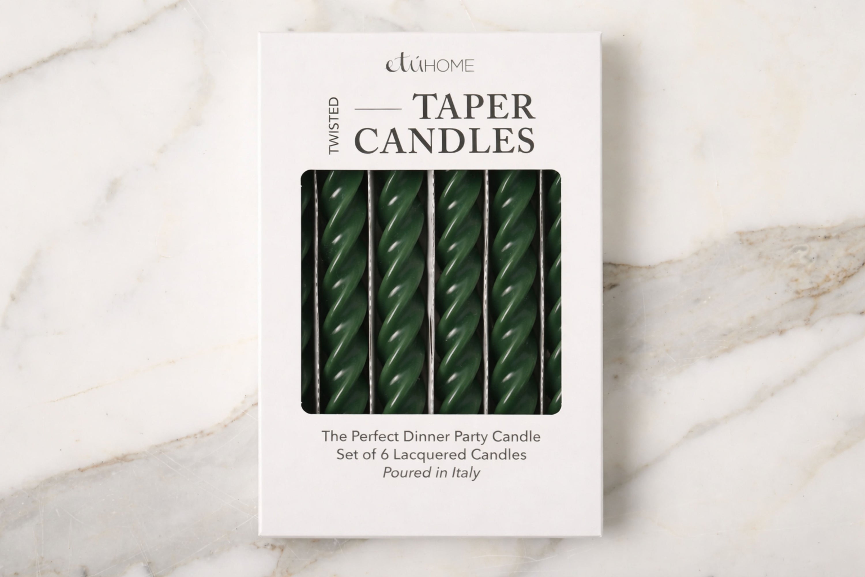 Lacquered Twisted Taper Candles | Spruce Green | Set of 6